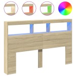 vidaXL Tăblie de pat cu dulap și LED, stejar sonoma, 160x17x102 cm