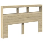 vidaXL Tăblie de pat cu dulap și LED, stejar sonoma, 160x17x102 cm