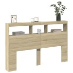 vidaXL Tăblie de pat cu dulap și LED, stejar sonoma, 160x17x102 cm