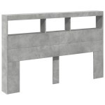 vidaXL Tăblie de pat cu dulap și LED, gri beton, 160x17x102 cm
