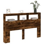 vidaXL Tăblie de pat cu dulap și LED, stejar fumuriu, 160x17x102 cm