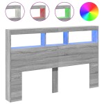 vidaXL Tăblie de pat cu dulap și LED, gri sonoma, 160x17x102 cm
