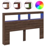 vidaXL Tăblie de pat cu dulap și LED, stejar maro, 160x17x102 cm vidaXL Tăblie de pat cu dulap și LED, stejar maro, 160x17x102 cm