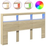 vidaXL Tăblie de pat cu dulap și LED, stejar sonoma, 180x17x102 cm vidaXL Tăblie de pat cu dulap și LED, stejar sonoma, 180x17x102 cm