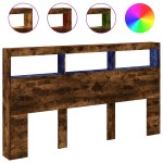 vidaXL Tăblie de pat cu dulap și LED, stejar fumuriu, 180x17x102 cm