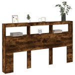 vidaXL Tăblie de pat cu dulap și LED, stejar fumuriu, 180x17x102 cm