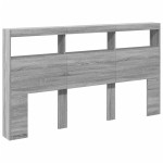vidaXL Tăblie de pat cu dulap și LED, gri sonoma, 180x17x102 cm