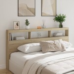 vidaXL Tăblie de pat cu dulap și LED, stejar sonoma, 200x17x102 cm vidaXL Tăblie de pat cu dulap și LED, stejar sonoma, 200x17x102 cm