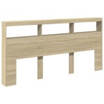 vidaXL Tăblie de pat cu dulap și LED, stejar sonoma, 200x17x102 cm vidaXL Tăblie de pat cu dulap și LED, stejar sonoma, 200x17x102 cm