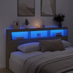 vidaXL Tăblie de pat cu dulap și LED, stejar sonoma, 200x17x102 cm vidaXL Tăblie de pat cu dulap și LED, stejar sonoma, 200x17x102 cm