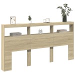 vidaXL Tăblie de pat cu dulap și LED, stejar sonoma, 200x17x102 cm vidaXL Tăblie de pat cu dulap și LED, stejar sonoma, 200x17x102 cm