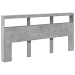 vidaXL Tăblie de pat cu dulap și LED, gri beton, 200x17x102 cm