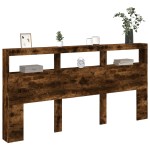 vidaXL Tăblie de pat cu dulap și LED, stejar fumuriu, 200x17x102 cm