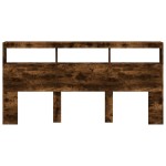 vidaXL Tăblie de pat cu dulap și LED, stejar fumuriu, 200x17x102 cm