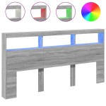 vidaXL Tăblie de pat cu dulap și LED, gri sonoma, 200x17x102 cm vidaXL Tăblie de pat cu dulap și LED, gri sonoma, 200x17x102 cm