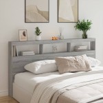 vidaXL Tăblie de pat cu dulap și LED, gri sonoma, 200x17x102 cm vidaXL Tăblie de pat cu dulap și LED, gri sonoma, 200x17x102 cm