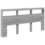 vidaXL Tăblie de pat cu dulap și LED, gri sonoma, 200x17x102 cm vidaXL Tăblie de pat cu dulap și LED, gri sonoma, 200x17x102 cm