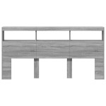 vidaXL Tăblie de pat cu dulap și LED, gri sonoma, 200x17x102 cm vidaXL Tăblie de pat cu dulap și LED, gri sonoma, 200x17x102 cm