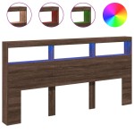 vidaXL Tăblie de pat cu dulap și LED, stejar maro, 200x17x102 cm vidaXL Tăblie de pat cu dulap și LED, stejar maro, 200x17x102 cm