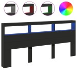 vidaXL Tăblie cu dulap și LED, negru, 220x17x102 cm vidaXL Tăblie cu dulap și LED, negru, 220x17x102 cm