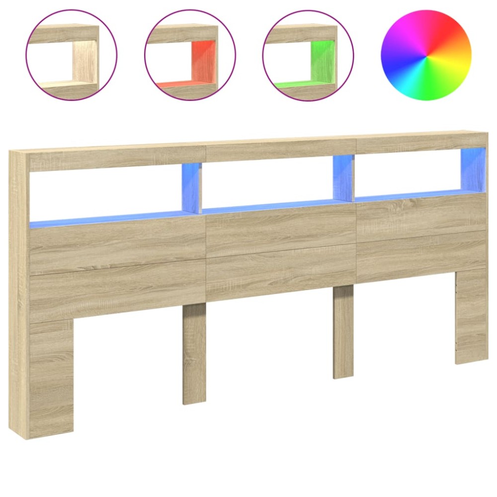 vidaXL Tăblie de pat cu dulap și LED, stejar sonoma, 220x17x102 cm