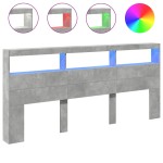 vidaXL Tăblie de pat cu dulap și LED, gri beton, 220x17x102 cm