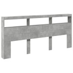 vidaXL Tăblie de pat cu dulap și LED, gri beton, 220x17x102 cm