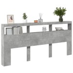vidaXL Tăblie de pat cu dulap și LED, gri beton, 220x17x102 cm