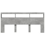 vidaXL Tăblie de pat cu dulap și LED, gri beton, 220x17x102 cm