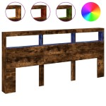 vidaXL Tăblie de pat cu dulap și LED, stejar fumuriu, 220x17x102 cm vidaXL Tăblie de pat cu dulap și LED, stejar fumuriu, 220x17x102 cm