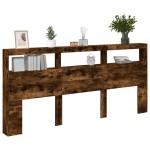 vidaXL Tăblie de pat cu dulap și LED, stejar fumuriu, 220x17x102 cm vidaXL Tăblie de pat cu dulap și LED, stejar fumuriu, 220x17x102 cm