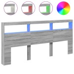 vidaXL Tăblie de pat cu dulap și LED, gri sonoma, 220x17x102 cm vidaXL Tăblie de pat cu dulap și LED, gri sonoma, 220x17x102 cm