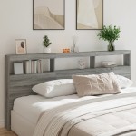 vidaXL Tăblie de pat cu dulap și LED, gri sonoma, 220x17x102 cm vidaXL Tăblie de pat cu dulap și LED, gri sonoma, 220x17x102 cm
