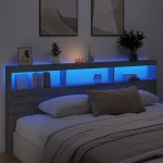 vidaXL Tăblie de pat cu dulap și LED, gri sonoma, 220x17x102 cm vidaXL Tăblie de pat cu dulap și LED, gri sonoma, 220x17x102 cm