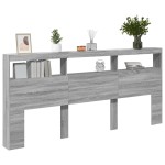 vidaXL Tăblie de pat cu dulap și LED, gri sonoma, 220x17x102 cm vidaXL Tăblie de pat cu dulap și LED, gri sonoma, 220x17x102 cm