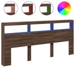 vidaXL Tăblie de pat cu dulap și LED, stejar maro, 220x17x102 cm