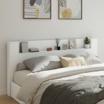 vidaXL Tăblie cu dulap și LED, alb, 220x16,5x103,5 cm vidaXL Tăblie cu dulap și LED, alb, 220x16,5x103,5 cm