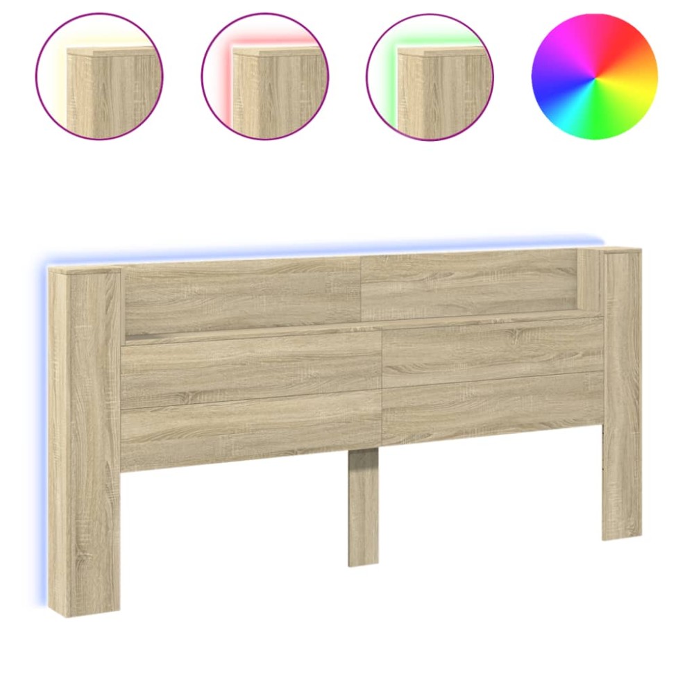 vidaXL Tăblie de pat cu dulap și LED, stejar sonoma, 220x16,5x103,5 cm