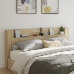 vidaXL Tăblie de pat cu dulap și LED, stejar sonoma, 220x16,5x103,5 cm vidaXL Tăblie de pat cu dulap și LED, stejar sonoma, 220x16,5x103,5 cm