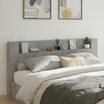 vidaXL Tăblie de pat cu dulap și LED, gri beton, 220x16,5x103,5 cm