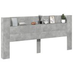 vidaXL Tăblie de pat cu dulap și LED, gri beton, 220x16,5x103,5 cm