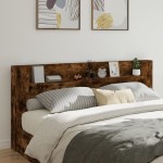 vidaXL Tăblie de pat cu dulap și LED, stejar fumuriu, 220x16,5x103,5cm vidaXL Tăblie de pat cu dulap și LED, stejar fumuriu, 220x16,5x103,5cm