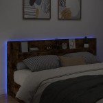 vidaXL Tăblie de pat cu dulap și LED, stejar fumuriu, 220x16,5x103,5cm vidaXL Tăblie de pat cu dulap și LED, stejar fumuriu, 220x16,5x103,5cm