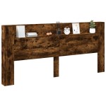 vidaXL Tăblie de pat cu dulap și LED, stejar fumuriu, 220x16,5x103,5cm vidaXL Tăblie de pat cu dulap și LED, stejar fumuriu, 220x16,5x103,5cm