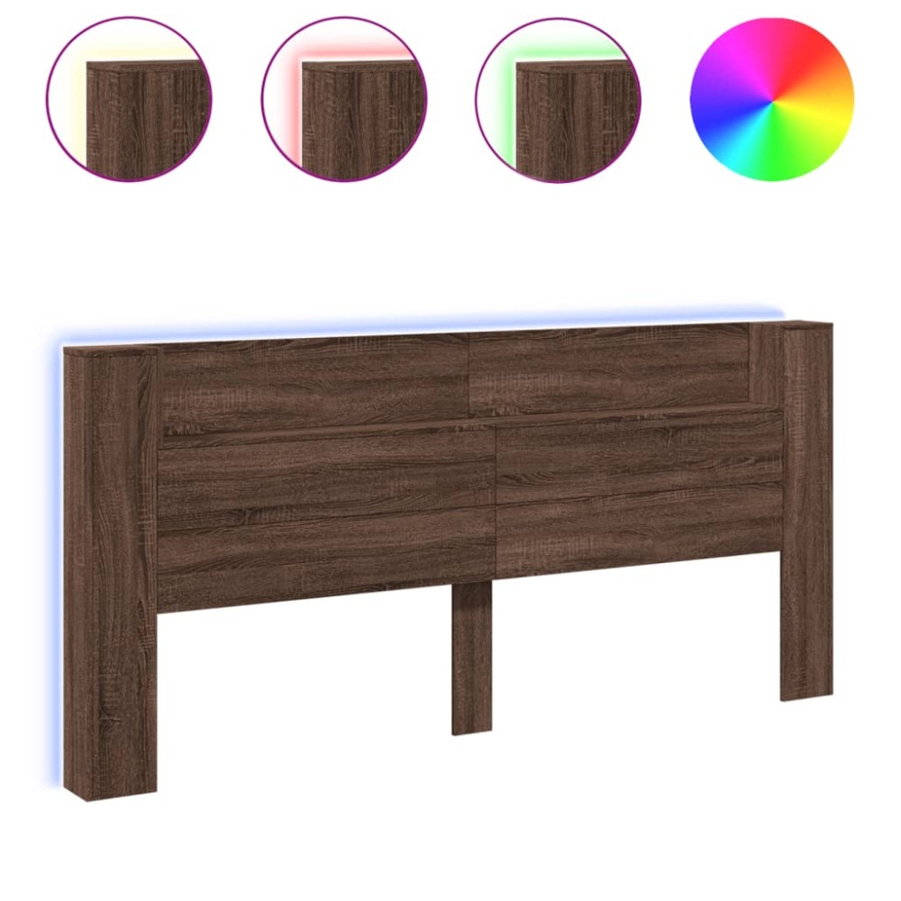 vidaXL Tăblie de pat cu dulap și LED, stejar maro, 220x16,5x103,5 cm