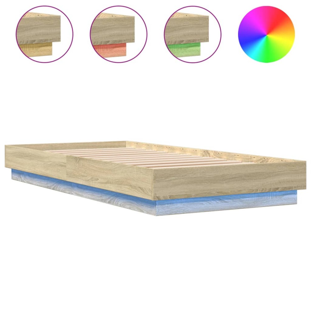 vidaXL Cadru de pat cu lumini LED, stejar sonoma, 100x200 cm