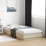 vidaXL Cadru de pat cu lumini LED, stejar sonoma, 100x200 cm