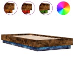 vidaXL Cadru de pat cu lumini LED, stejar fumuriu, 100x200 cm