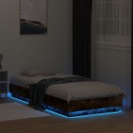vidaXL Cadru de pat cu lumini LED, stejar fumuriu, 100x200 cm