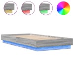 vidaXL Cadru de pat cu lumini LED, gri sonoma, 100x200 cm
